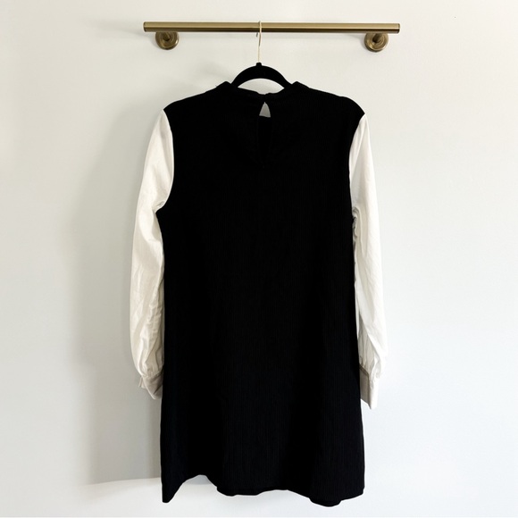 Zara Basic Collection Black Ribbed Dress Contrasting White Sleeves - Picture 6 of 8